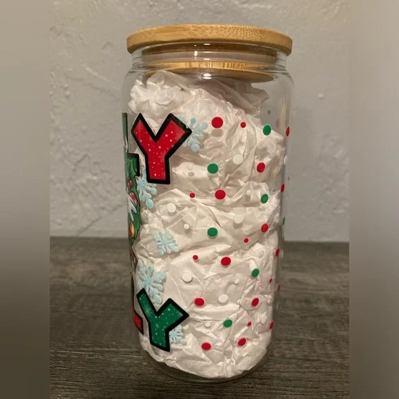 Hand Crafted Holly Jolly Goofy Glass Tumbler - Picture 6 of 7